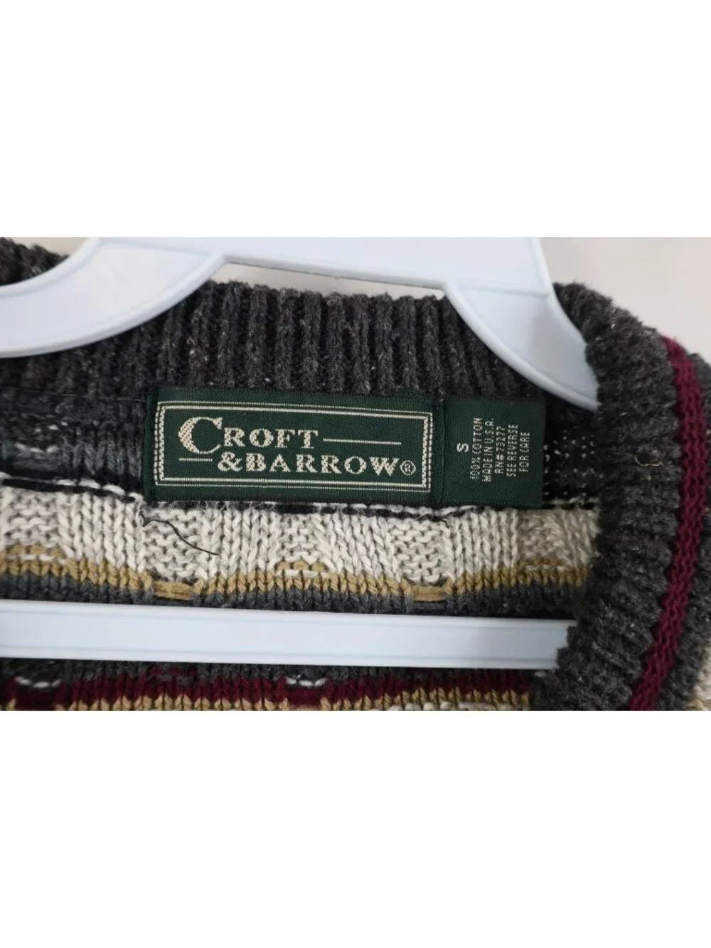 Vintage 90s Streetwear Mens Small Striped Cotton Weave Knit Crewneck Sweater USA
